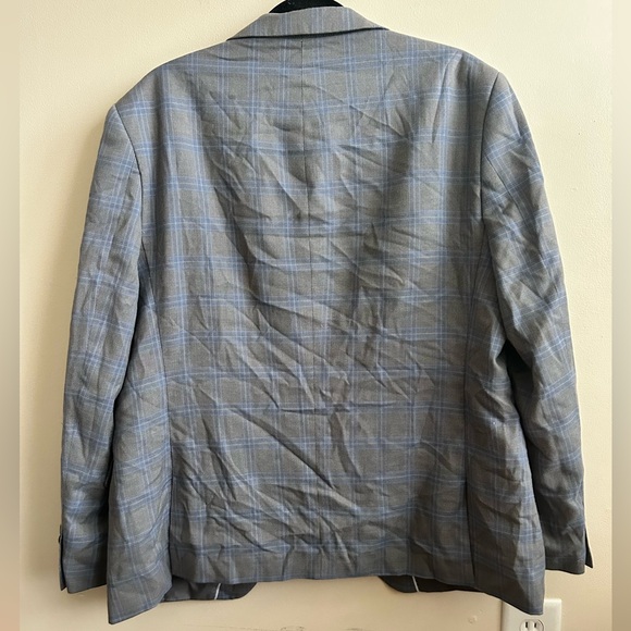 Lineage Mens Grey And Blue Plaid Blazer Suit Jacket 46 R - Picture 6 of 6